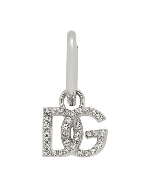 Dolce & Gabbana Metallic Crystal-embellished Logo-charm Hoop for men