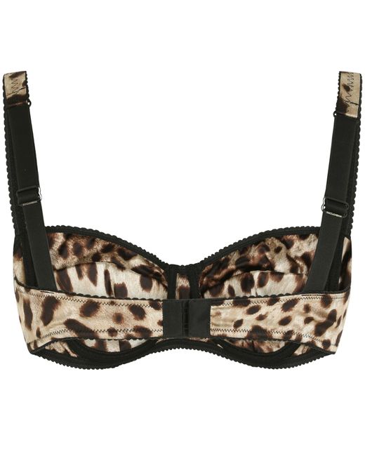 Leopard-print soft-cup satin bra with lace detailing in Multicolor