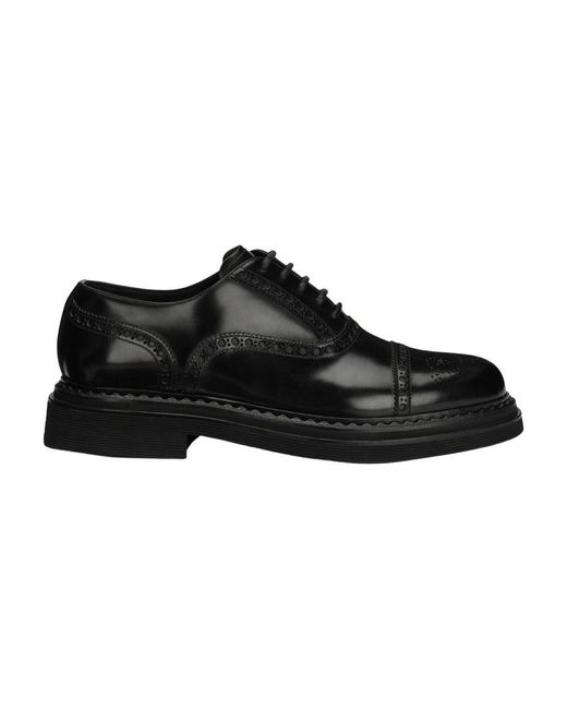 Dolce & Gabbana Black Brushed Calf Leather Oxford Shoes for men