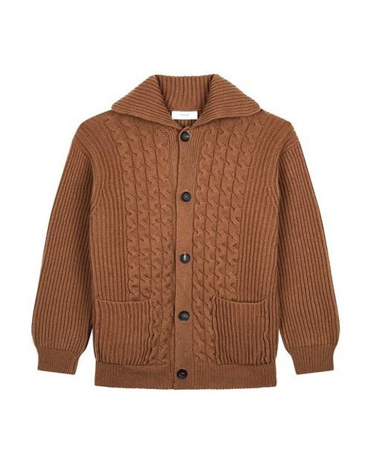 Pringle of Scotland Brown Superfine Wool Collar Cardigan With Allover Rib for men