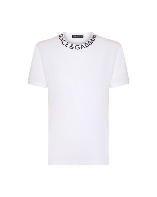Dolce & Gabbana White Round-Neck T-Shirt With Dolce&Gabbana Print for men