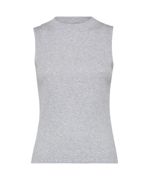 Brunello Cucinelli Gray Ribbed Jersey Top