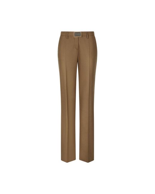Dolce & Gabbana Brown Flared Flannel Pants With Logo Tag