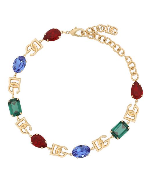 Collier ras de cou avec logo et cristaux Dolce & Gabbana en coloris Metallic