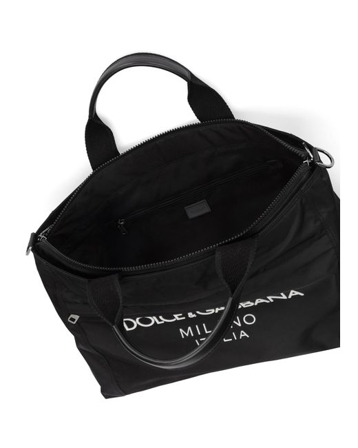 Dolce & Gabbana Black Nylon Holdall With Rubberized Logo for men