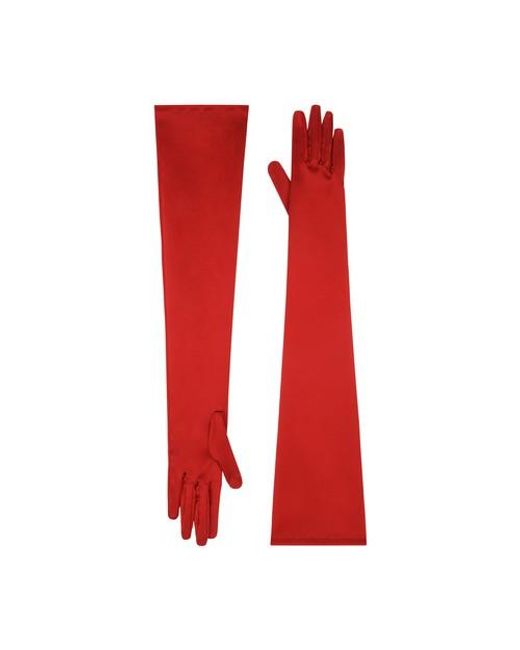 Dolce & Gabbana Red Long Gloves In Stretch Satin