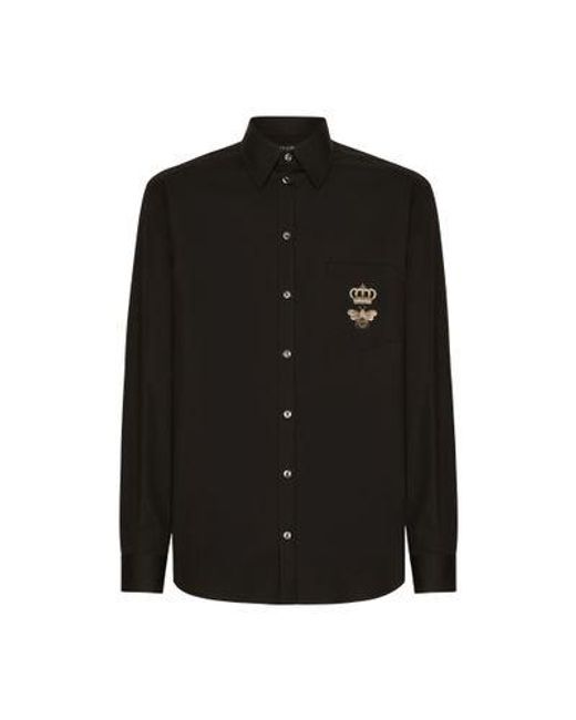 Dolce & Gabbana Black Cotton Martini Shirt With Embroidery for men