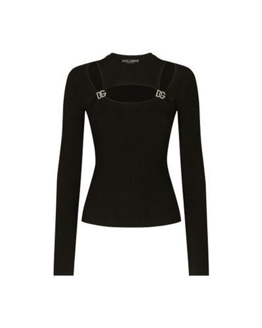 Dolce & Gabbana Black Ribbed Viscose Sweater