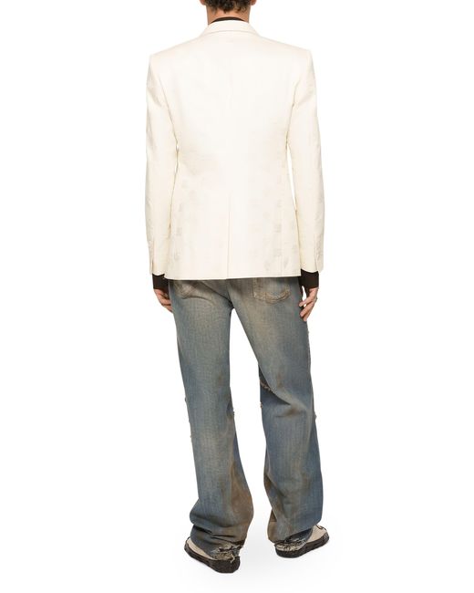 Dolce & Gabbana Natural Single-breasted Cotton Sicilia-fit Jacket With Jacquard Dg Details for men