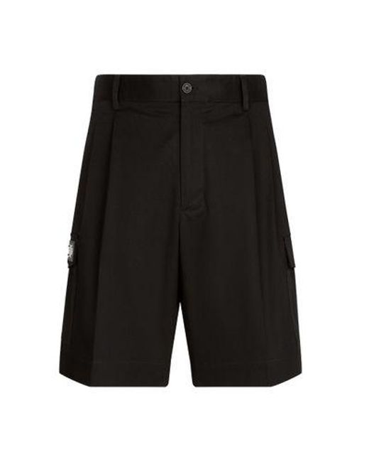 Dolce & Gabbana Black Stretch Gabardine Cargo Bermuda Shorts With Logo Plaque for men