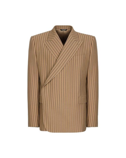 Dolce & Gabbana Natural Double-Breasted Pinstripe Jacket for men
