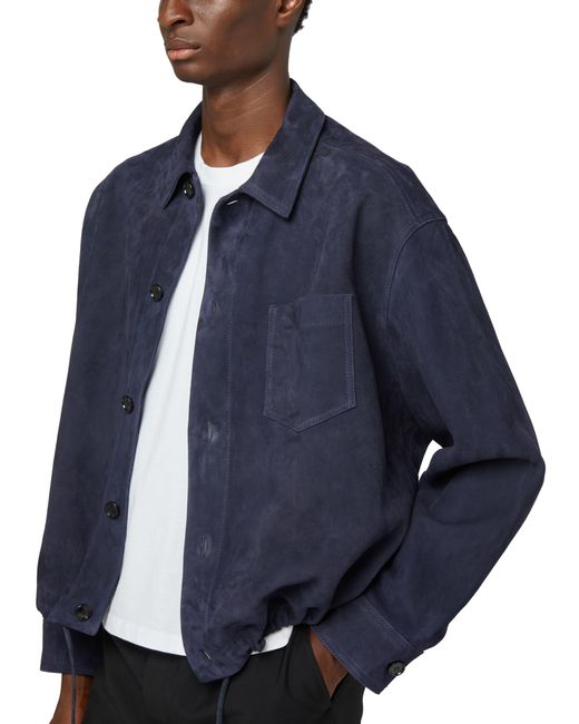 AMI Blue Suede Button-up Overshirt for men
