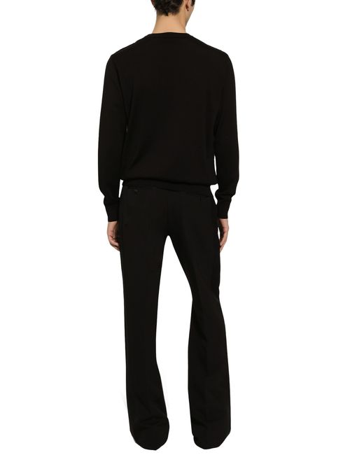 Pull col rond en soie et laine Dolce & Gabbana pour homme en coloris Black