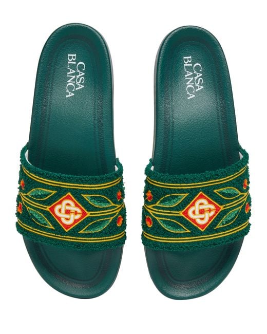 Casablancabrand Green Embroidered Terry Slides for men