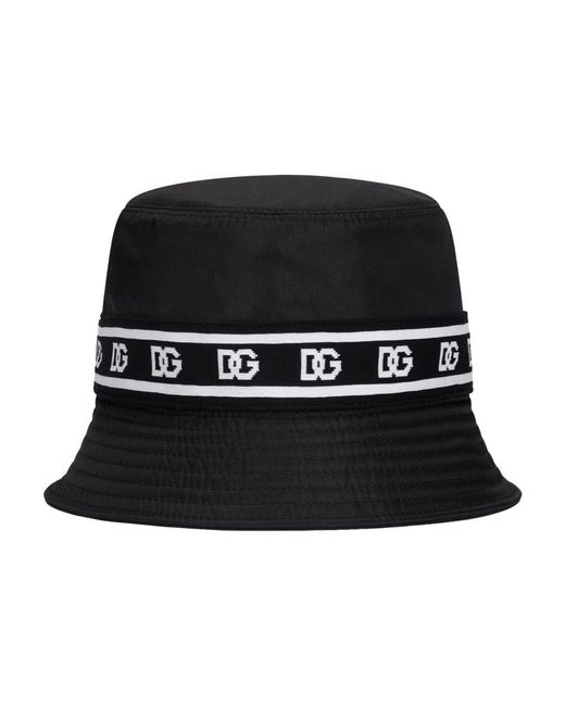 Dolce & Gabbana Black Nylon Bucket Hat With Branded-band Print for men