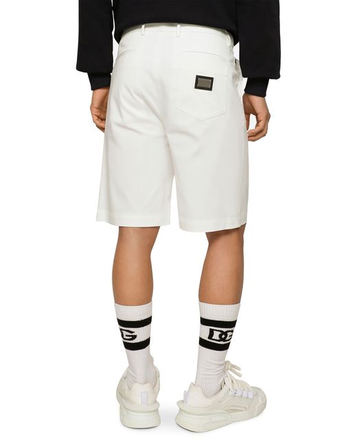 Dolce & Gabbana White Stretch Cotton Shorts With Branded Tag for men