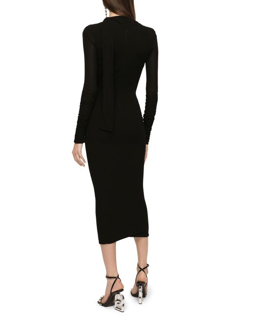 Dolce & Gabbana Black Jersey Calf-Length Dress