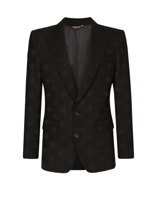Dolce & Gabbana Black Single-breasted Jacquard Sicilia-fit Jacket With Dg Monogram Design for men