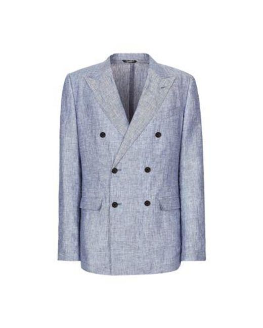 Dolce & Gabbana Blue Double-breasted Linen Jacket for men