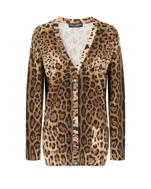 Dolce & Gabbana Brown Leopard-print Cashmere Cardigan