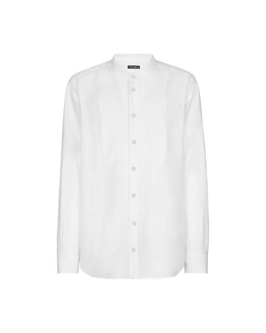 Dolce & Gabbana White Linen Shirt With Embroidery And Shirt-front Detail for men