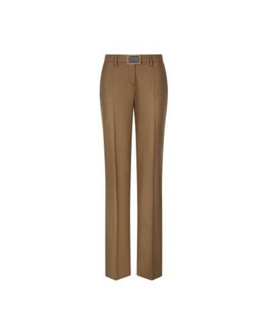 Dolce & Gabbana Brown Flared Flannel Pants With Logo Tag