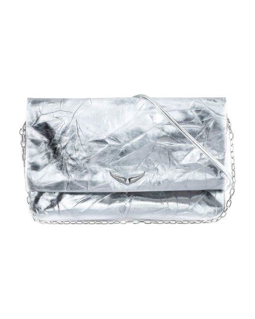 Zadig & Voltaire Blue Rock Eternal Extra-large Crinkled-texture Metallic-leather Clutch Bag