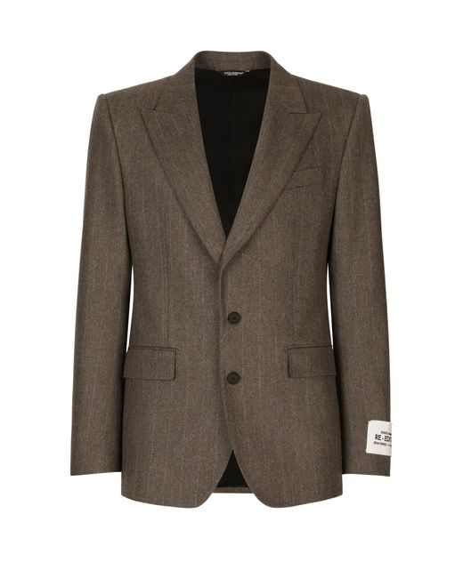 Dolce & Gabbana Brown Pinstripe Stretch Flannel Jacket for men