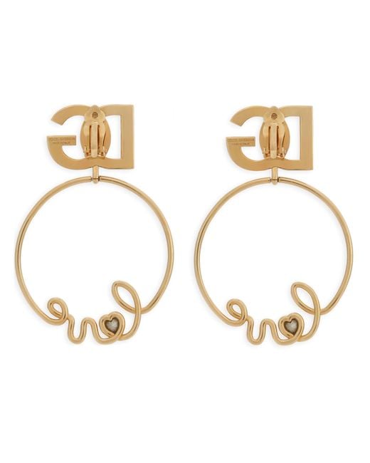 Dolce & Gabbana Metallic Clip-On 'Love' Earrings With Dg Logo