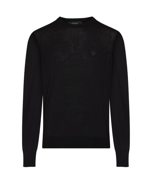 Versace Black Embroidered Medusa Logo Jumper for men