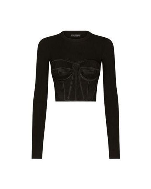 Dolce & Gabbana Black Fine-Rib Viscose Bustier Sweater