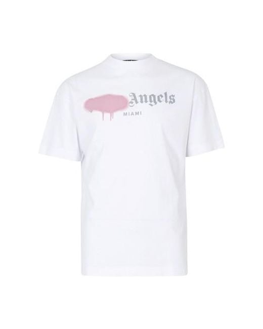 T-shirt blanc et rose Miami Logo Sprayed Palm Angels pour homme en coloris White