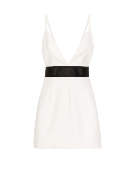 Dolce & Gabbana White Short Woolen Dress With Satin Belt