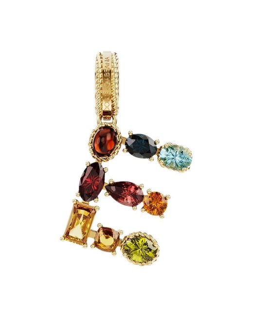 Dolce & Gabbana Metallic Rainbow Alphabet E 18 Kt Yellow Gold Charm With Multicolor Fine Gems