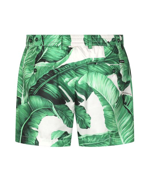 Dolce & Gabbana Green Swim Shorts With Banana Tree Print for men