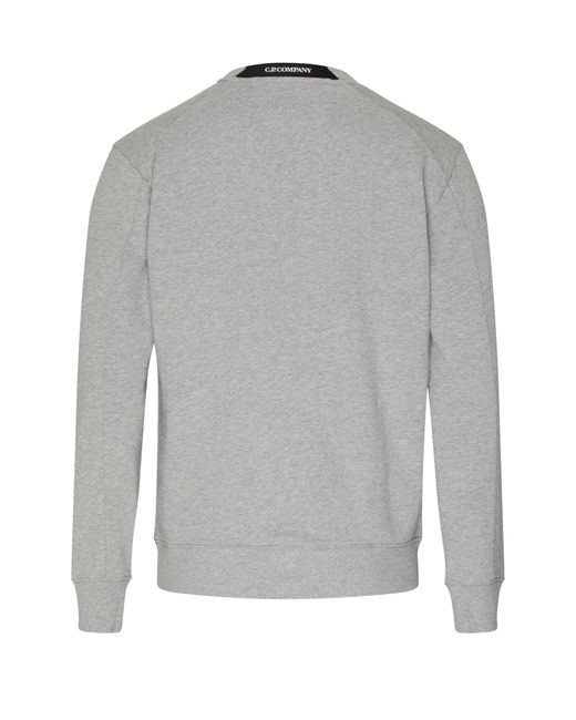 C P Company Gray Diagonal Raised Fleece Lens Crew Neck Sweatshirt for men