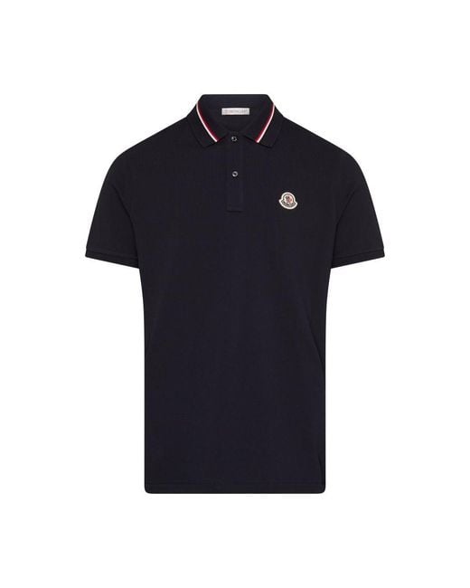 Moncler Blue Short-Sleeved Polo Shirt With Logo for men