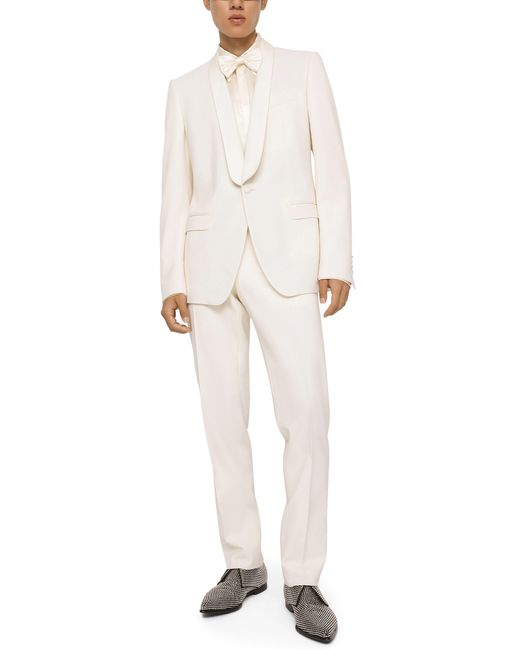 Dolce & Gabbana White Stretch Wool Tuxedo Pants for men