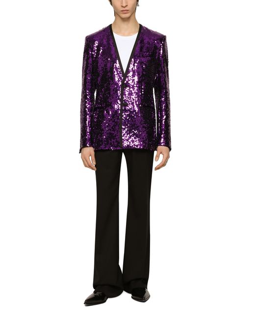 Dolce & Gabbana Purple Sequined Sicilia-Fit Jacket With Satin Piping for men