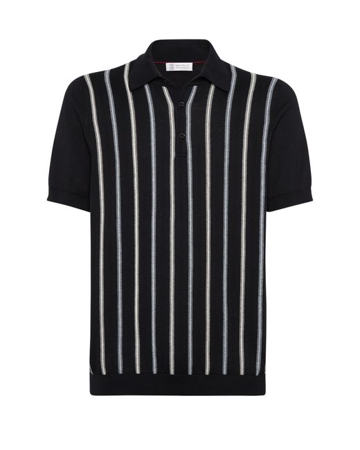 Brunello Cucinelli Black Lightweight Knit Polo Shirt for men