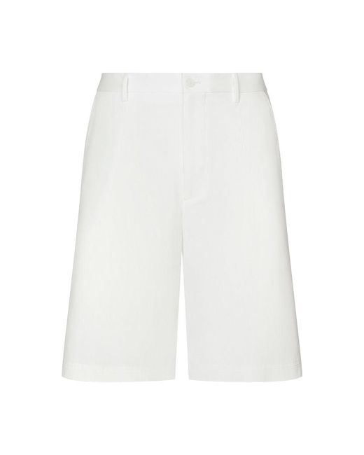 Dolce & Gabbana White Stretch Cotton Shorts With Branded Tag for men