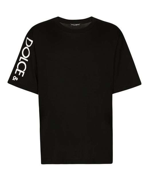 Dolce & Gabbana Black Cotton Round-Neck T-Shirt With Dolce&Gabbana Print for men