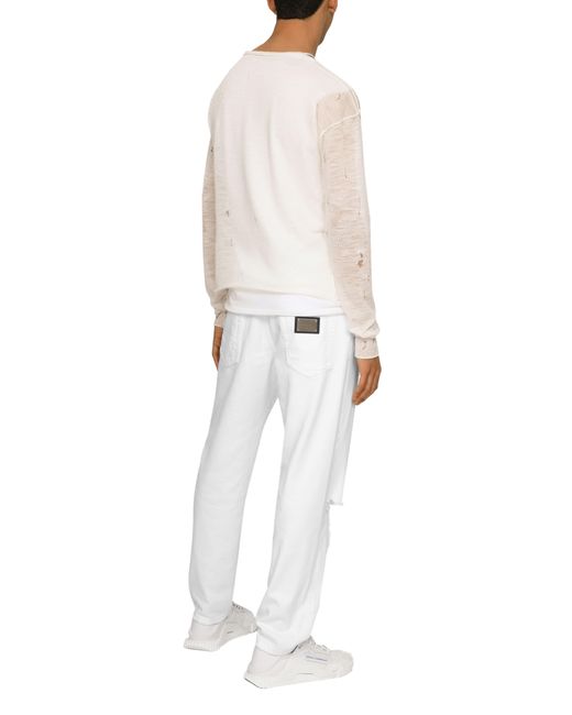 Dolce & Gabbana White Loose Jeans With Rips And Abrasions for men