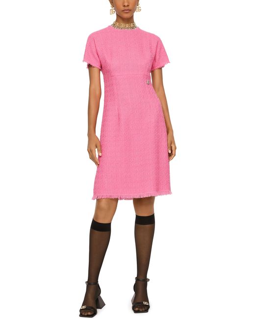 Robe midi en tweed Rachel à logo DG Dolce & Gabbana en coloris Pink