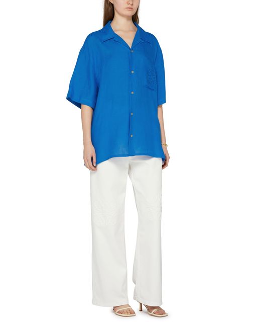 Loewe Blue Anagram Linen Short-Sleeve Shirt for men