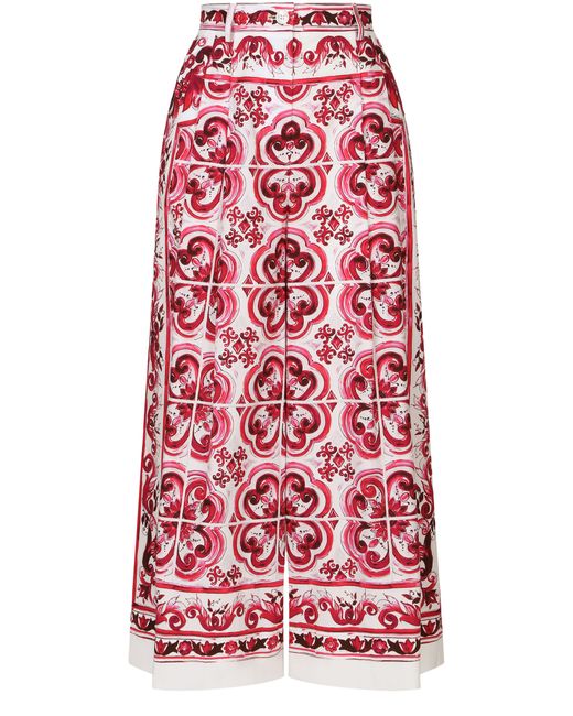 Dolce & Gabbana Red Culotte-Hose Aus Popeline Majolika-Print