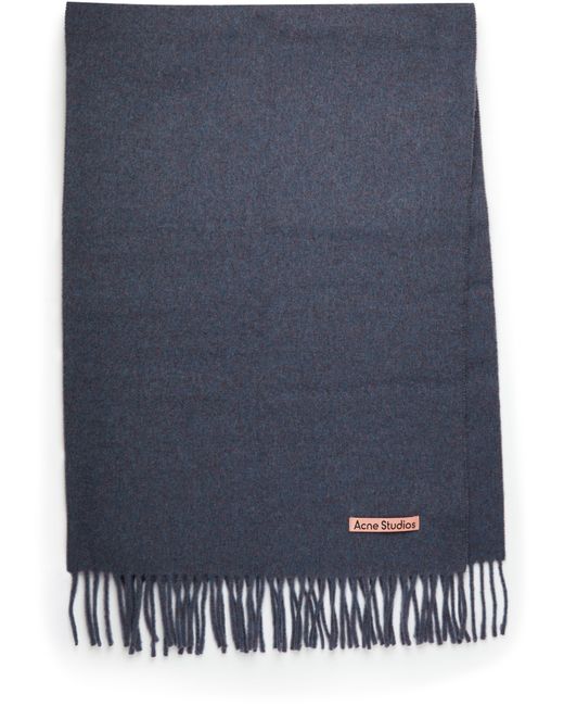 Acne Blue Fringe Wool Oversized Scarf