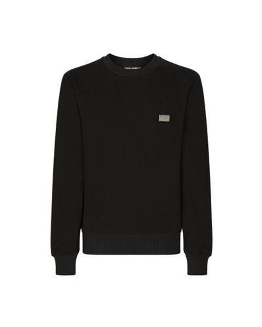 Dolce & Gabbana Black Jersey Sweatshirt With Branded Tag for men