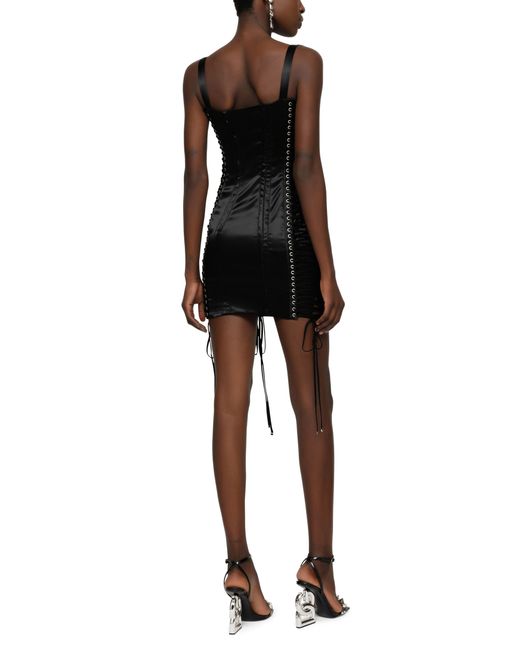 Mini-robe en satin et dentelle Dolce & Gabbana en coloris Black