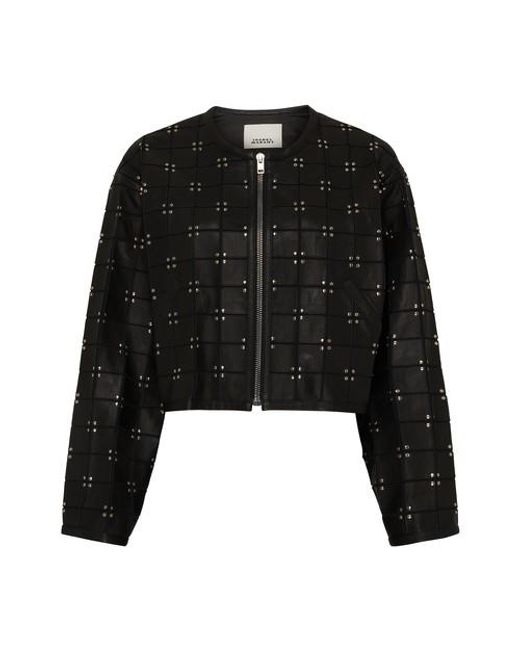 Isabel Marant Black Rosana Cropped Studded Leather Jacket